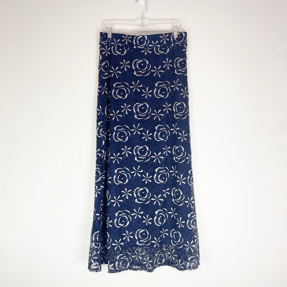 NWT Maxi Skirt Lace Romantic Goth Whimisgoth Dark Fairy Feminine Navy Silver y2k